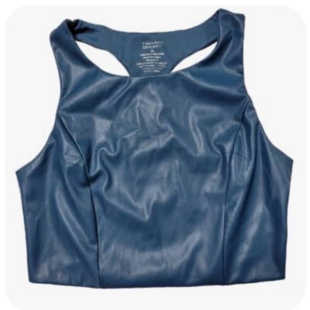 Tahari Sport Women's Active Faux Leather Racerback Cropped Tank